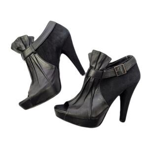 Jenni Kayne Black Suede & Leather Pleated Ankle Peep Toe Boots size 38